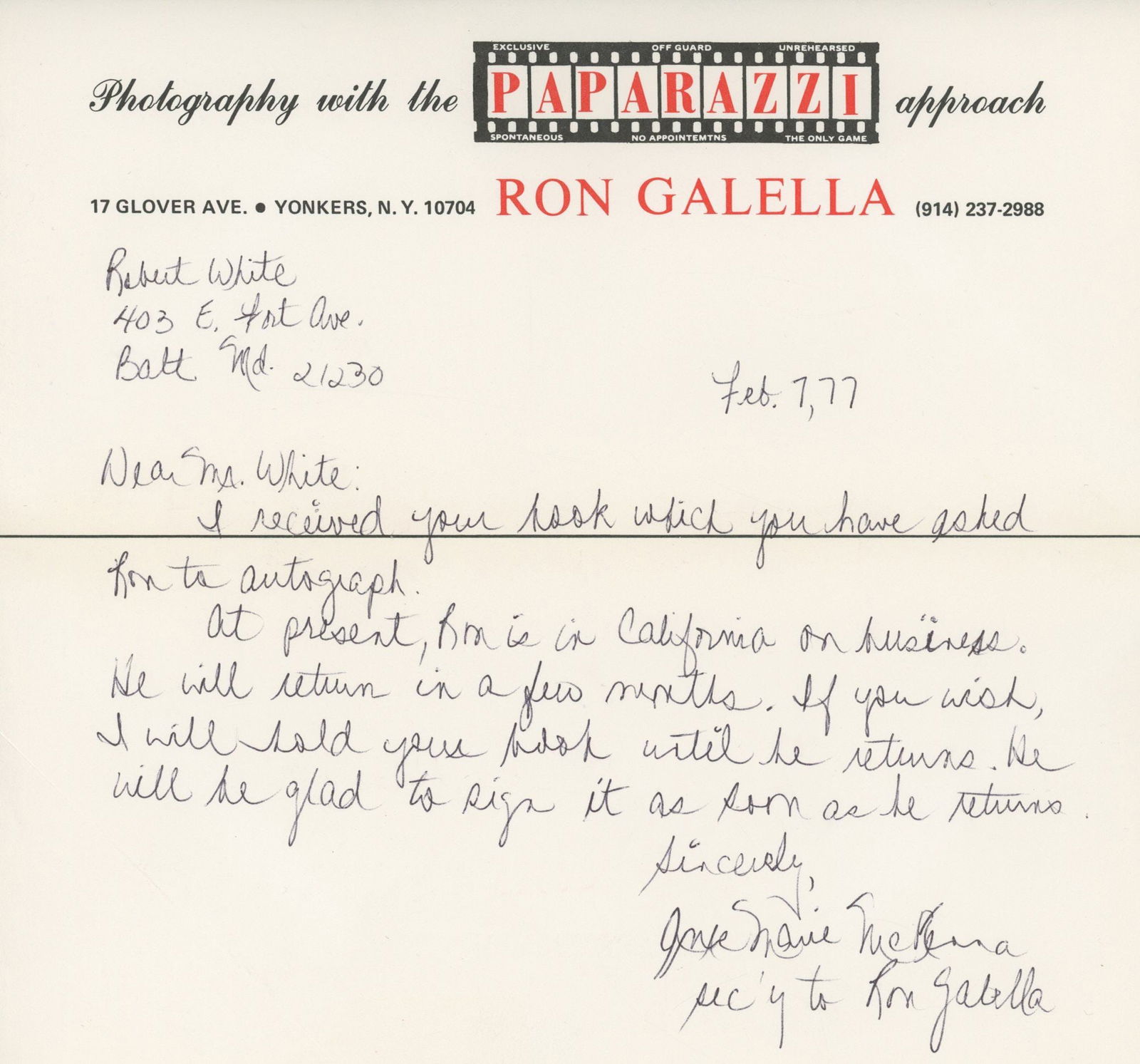 Ron Galella – Paparazzi Photographer – “Jacqueline” Hardcover Book Inscribed - 8