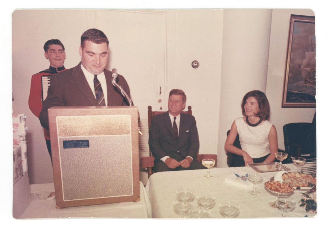 John F. Kennedy & Jacqueline Kennedy – Final Birthday Reception – Original R.L. Knudsen : Details: John F. Kennedy & Jacqueline Kennedy original 6.5 × 4.5” color photograph depicting the President and First Lady seated at a small reception during Kennedy’s final