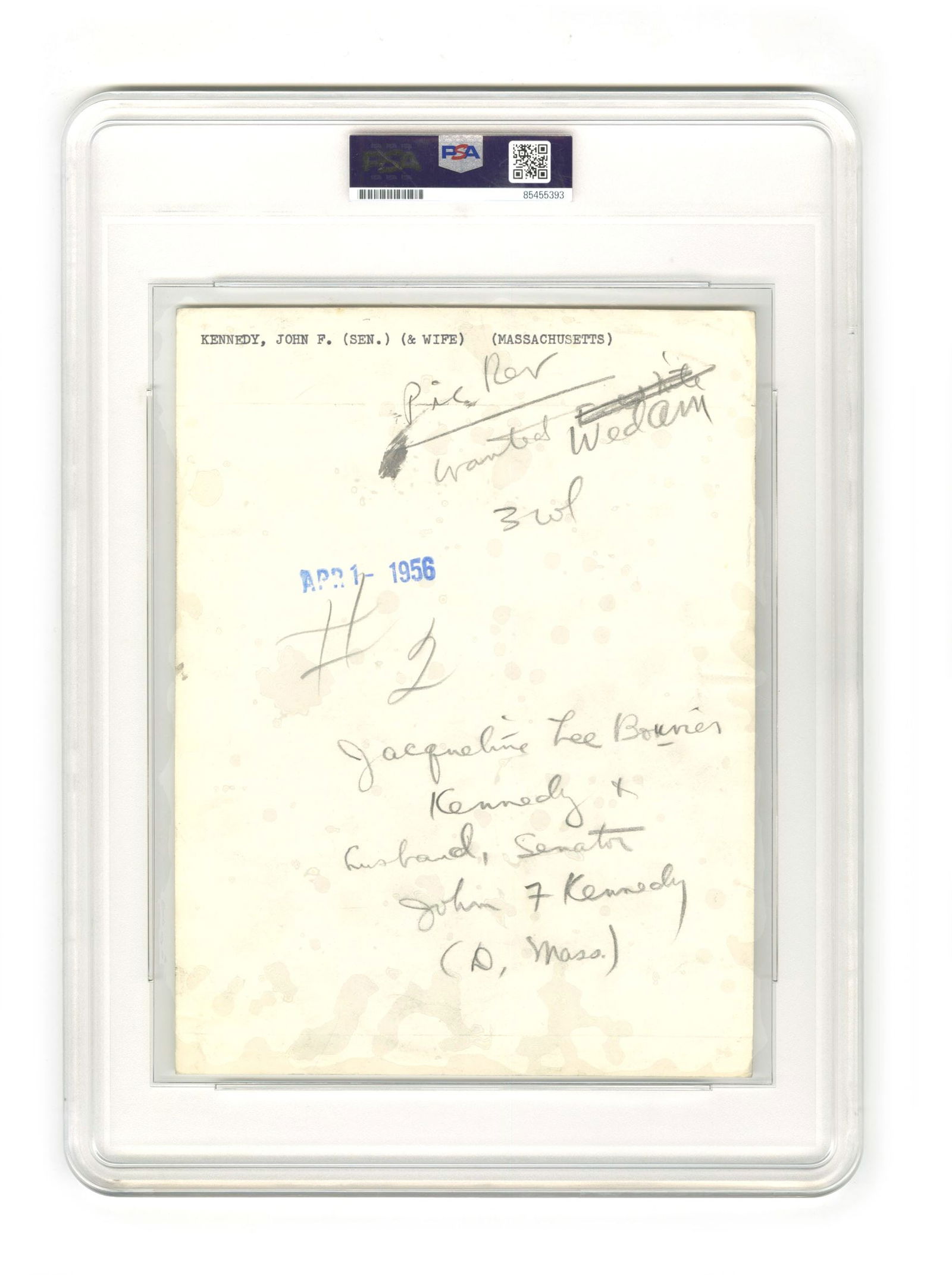 John F. Kennedy & Jacqueline Kennedy – 1956 News Service Photo – PSA Type I - 2