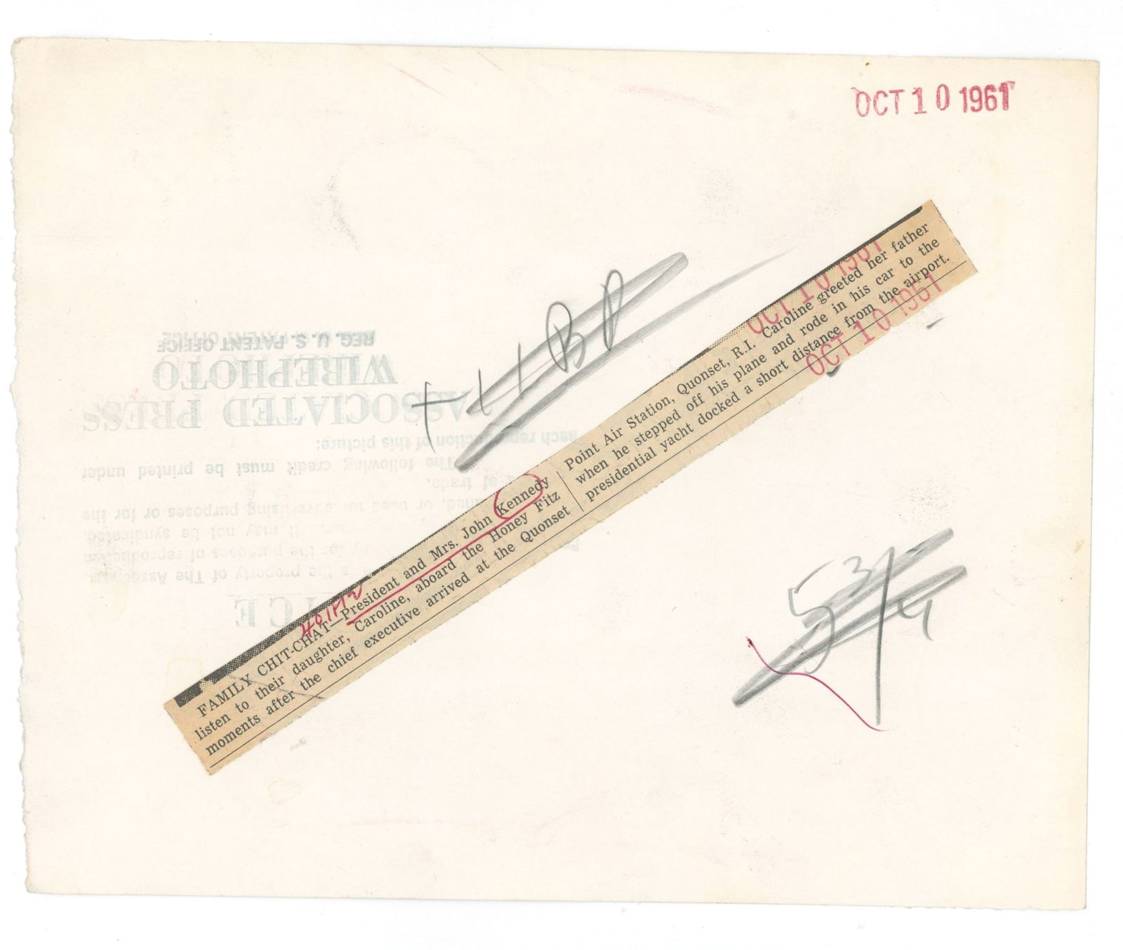 John F. Kennedy & Jacqueline Kennedy with Caroline – Hyannis Port Arrival – Press Photo  - 2