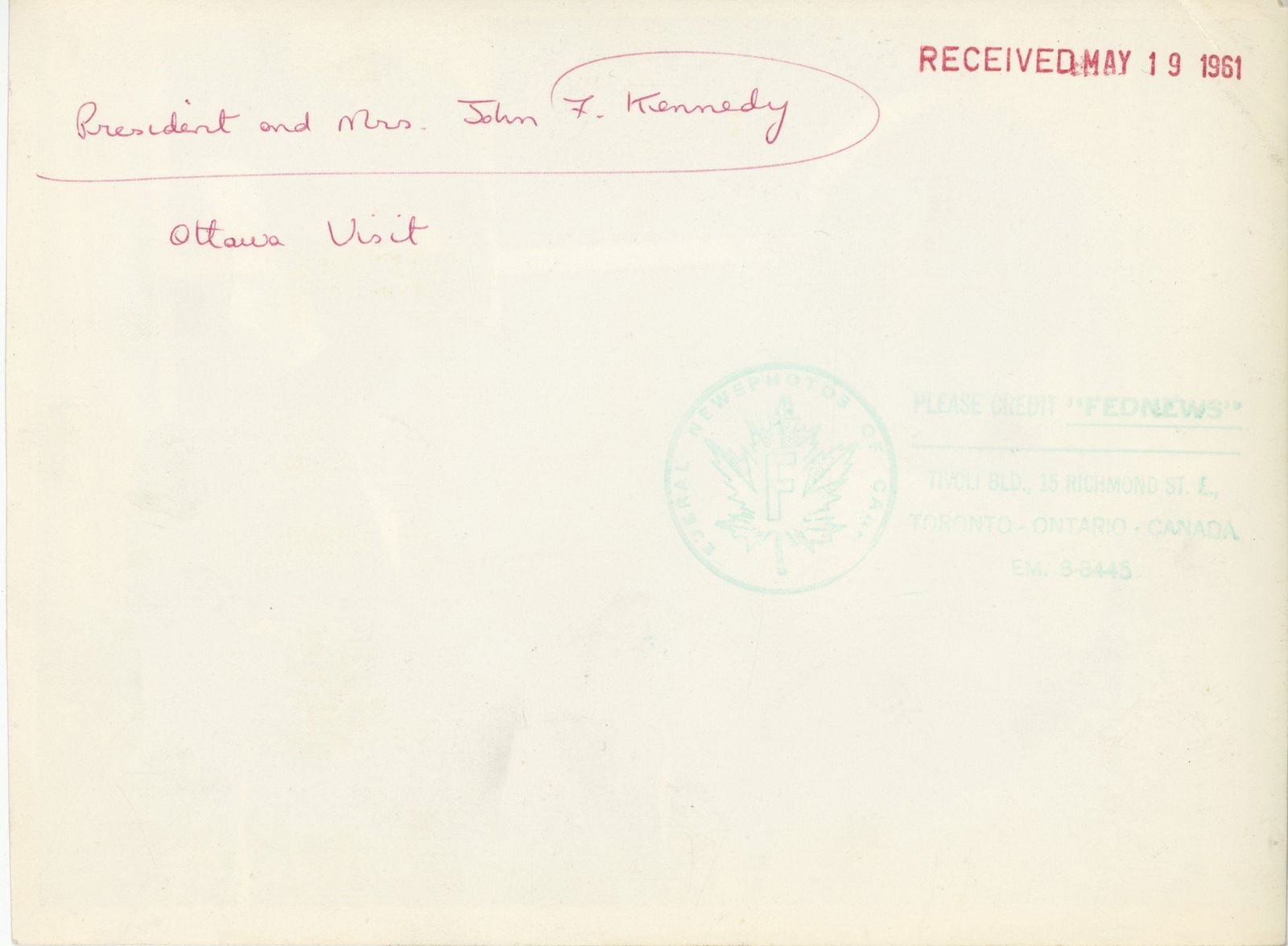 John F. Kennedy & Jacqueline Kennedy – Ottawa Visit – Original Press Photograph –  - 2