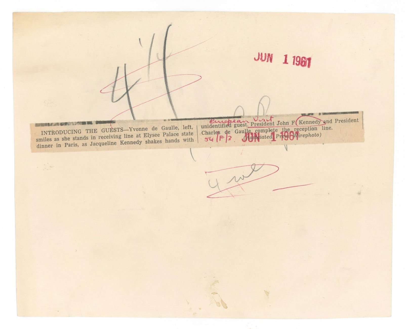 John F. Kennedy & Jacqueline Kennedy – Élysée Palace Reception – Press Photo & - 2