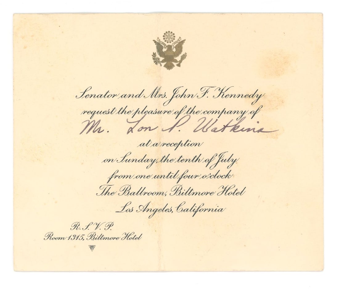 John F. Kennedy – U.S. Senator – Invitation to Private Reception – Biltmore Hotel  (1 of 1)