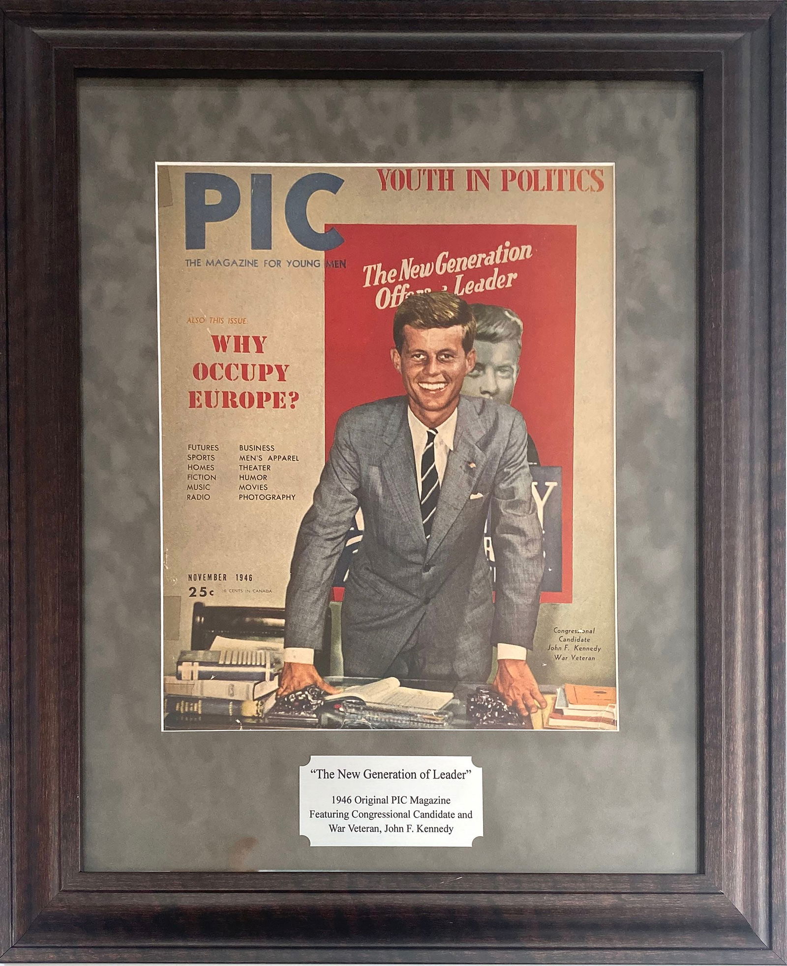 John F. Kennedy – Scarce 1946 PIC Magazine – Framed Youth in Politics Display (1 of 1)