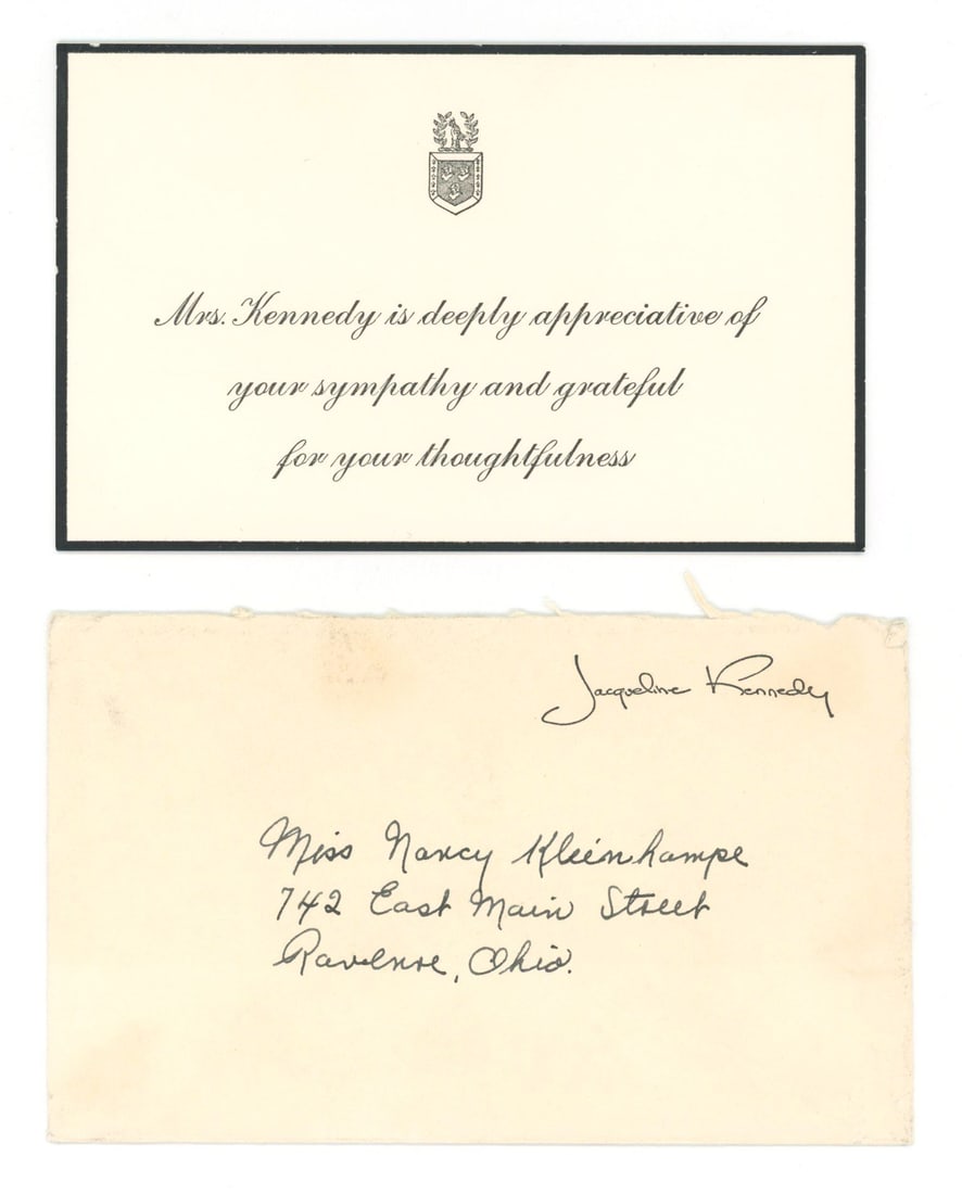 Jacqueline Kennedy – White House Mourning Acknowledgment Card with Envelope – JFK Assass (1 of 2)