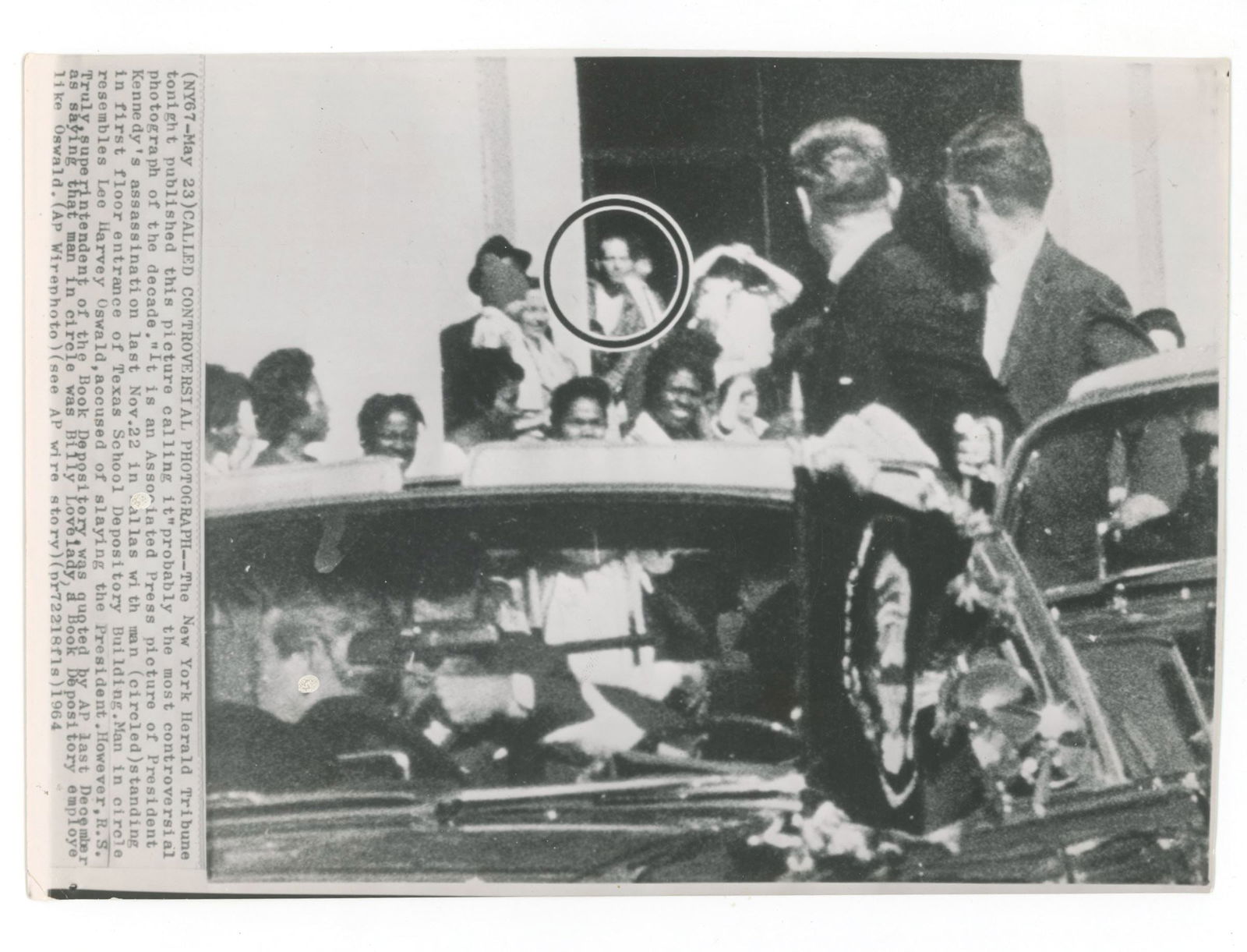 JFK Motorcade, Dallas – Controversial AP Press Photo with Oswald Reference – Nov. 22, 19 (1 of 2)