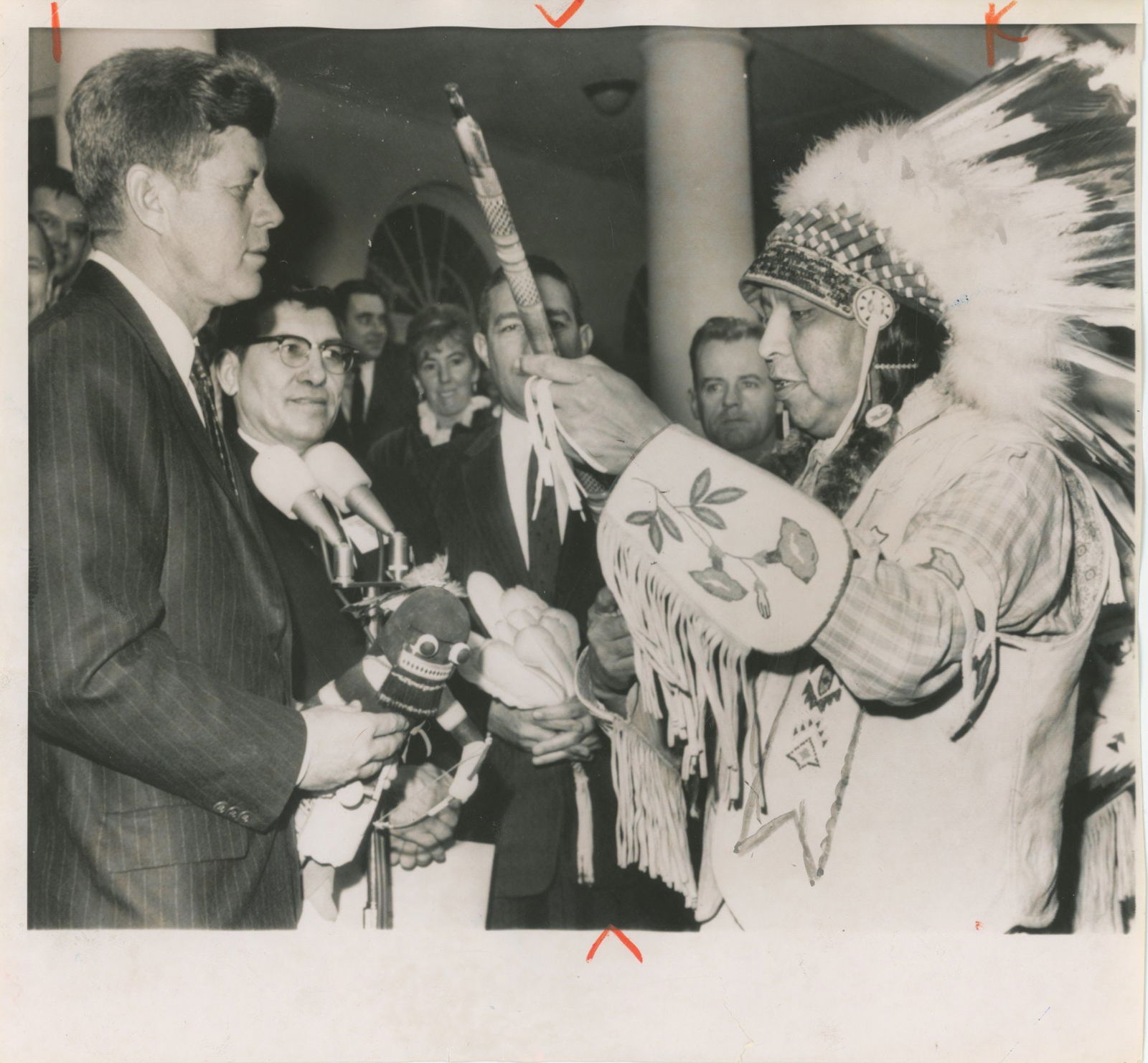 John F. Kennedy – Peace Pipe Presentation – Associated Press 8.5 x 8" Press Photograph (1 of 2)