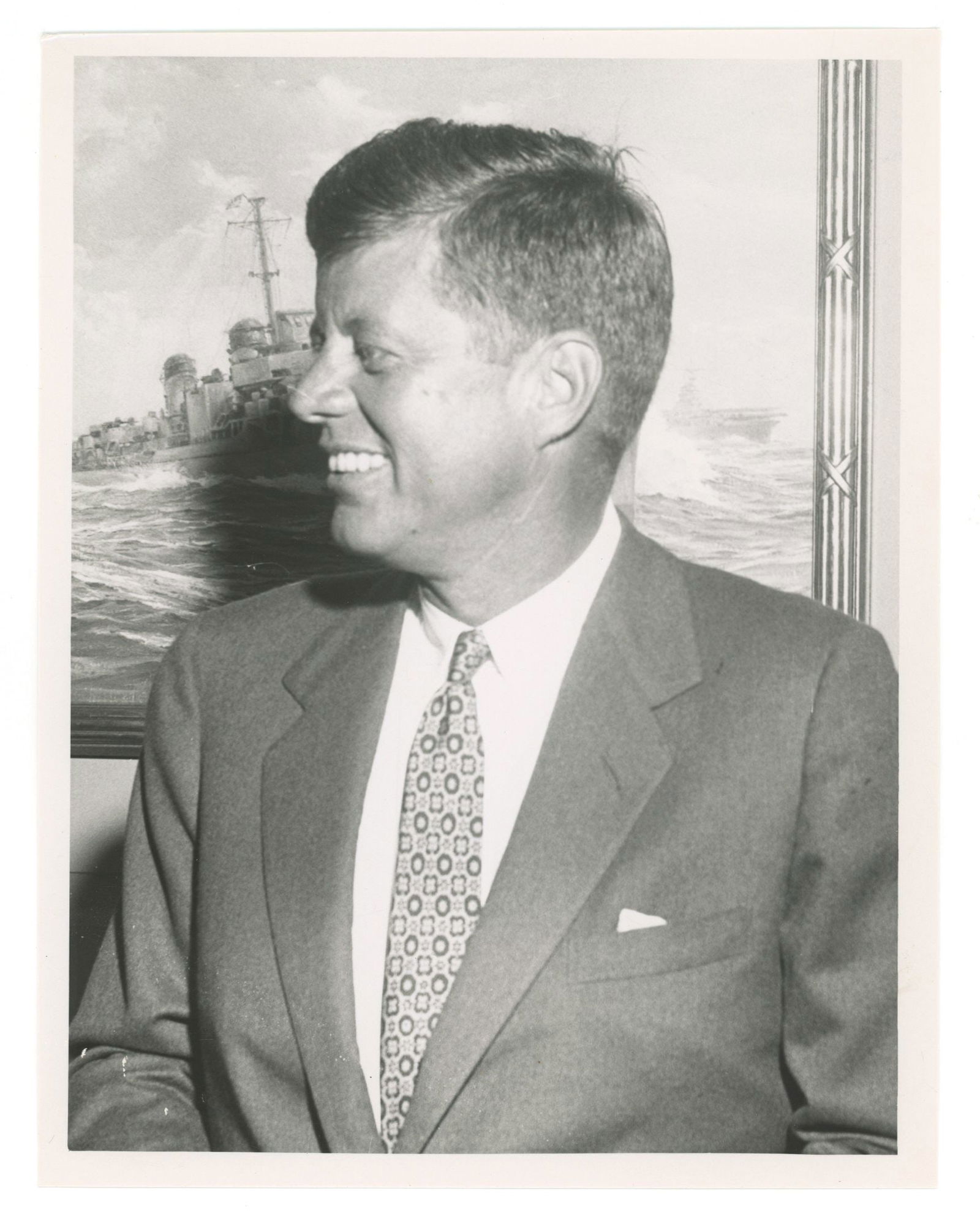 John F. Kennedy – Original Hyannis Port Photograph with PT-Boat Painting – 6.5 x 8.5" (1 of 2)
