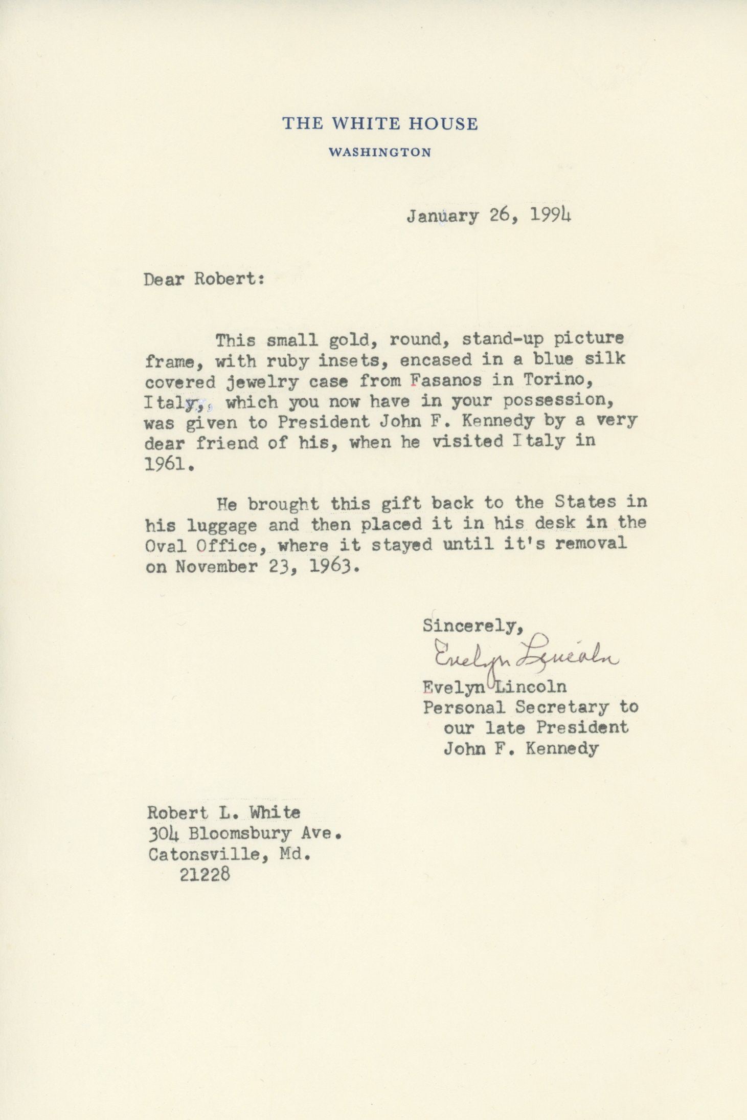 John F. Kennedy – Personally Owned Gold & Ruby Picture Frame – Evelyn Lincoln Provenance - 2