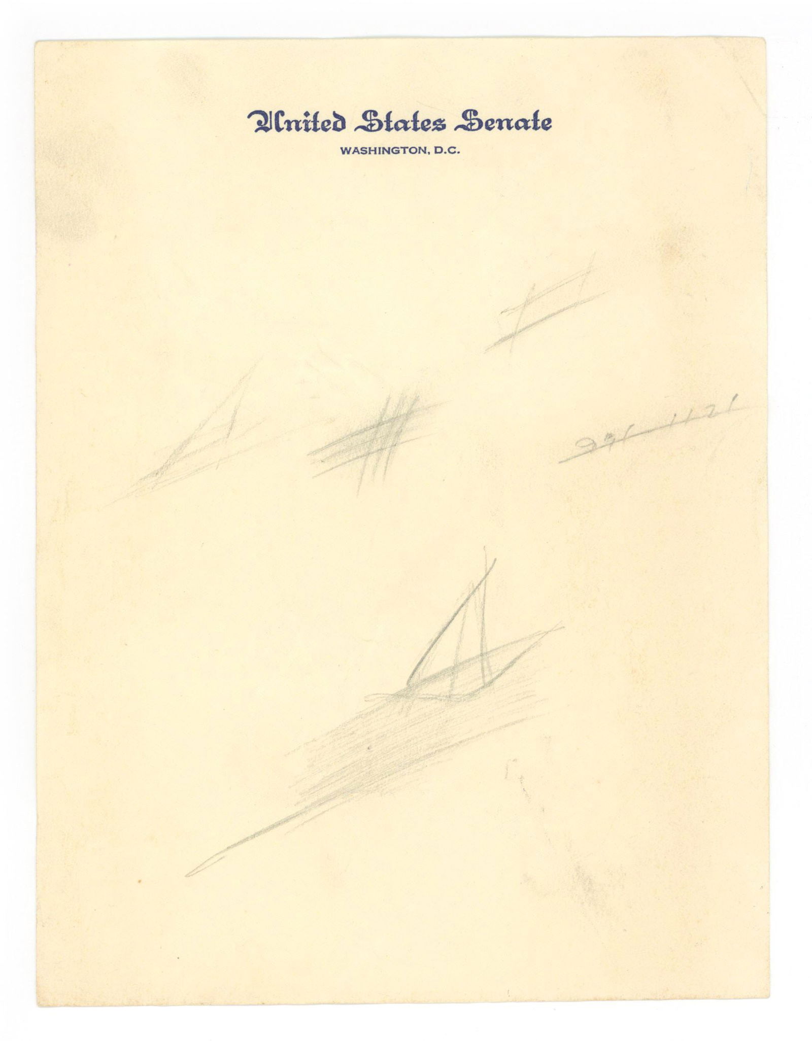 John F. Kennedy – Original Sailboat Pencil Doodles on U.S. Senate Stationery (1 of 2)