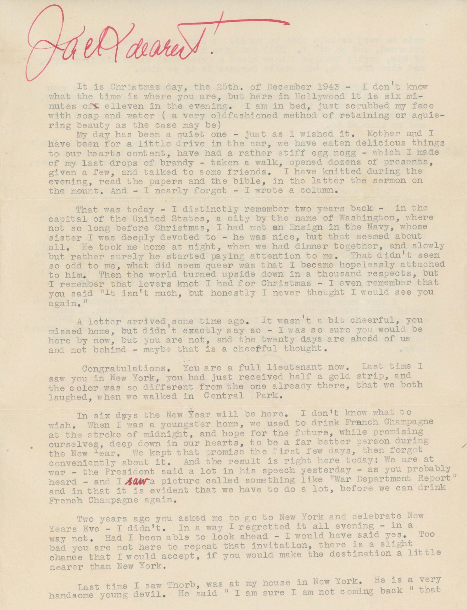 Inga Arvad – JFK Romantic Correspondence – 1943 2-Page TLS to "Jack Dearest" – Chr - 2