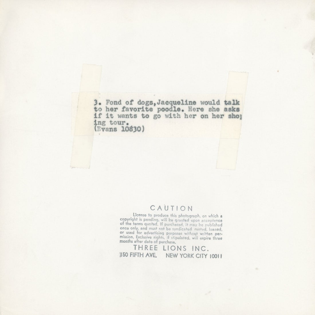 Jacqueline Kennedy - Original 8.125 x 8.125" Three Lions Inc. Silver Gelatin Photograph - 2