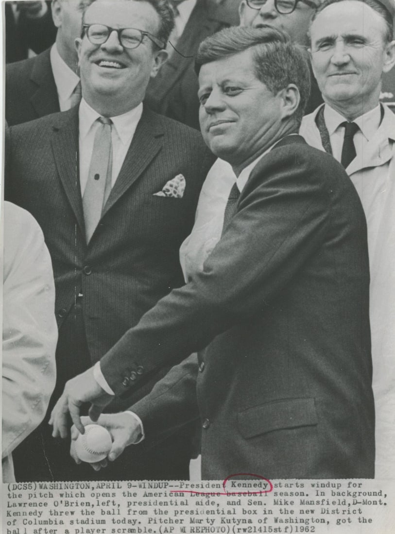 John F. Kennedy – Opening Pitch at D.C. Stadium – Original Press Photograph – Apri (1 of 1)