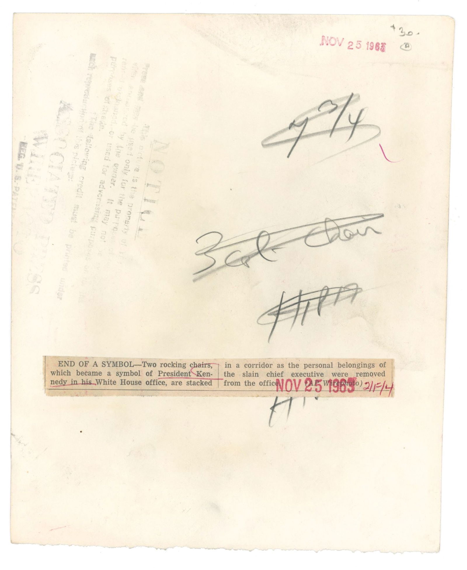 John F. Kennedy – White House Rocking Chairs Removed – Original Press Photo – Nove - 2