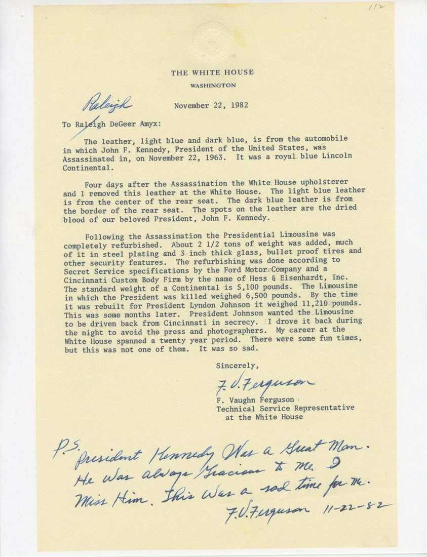 John F. Kennedy Blood-Stained Limousine Leather Relic Fragment – Dallas Assassination - 4