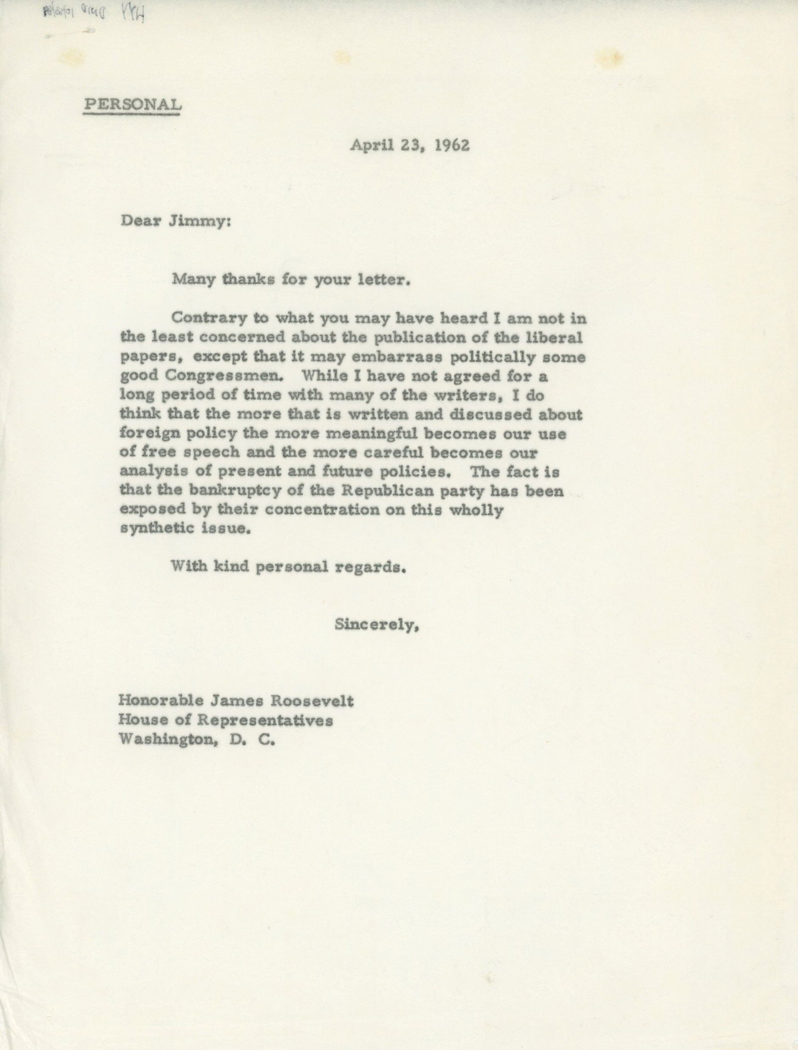 John F. Kennedy – White House Draft Letter on “The Liberal Papers” – with Ha - 2