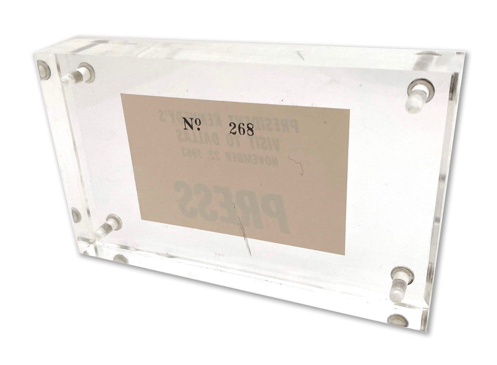 John F. Kennedy – Dallas Assassination Day – Scarce Original Press Pass – November - 3