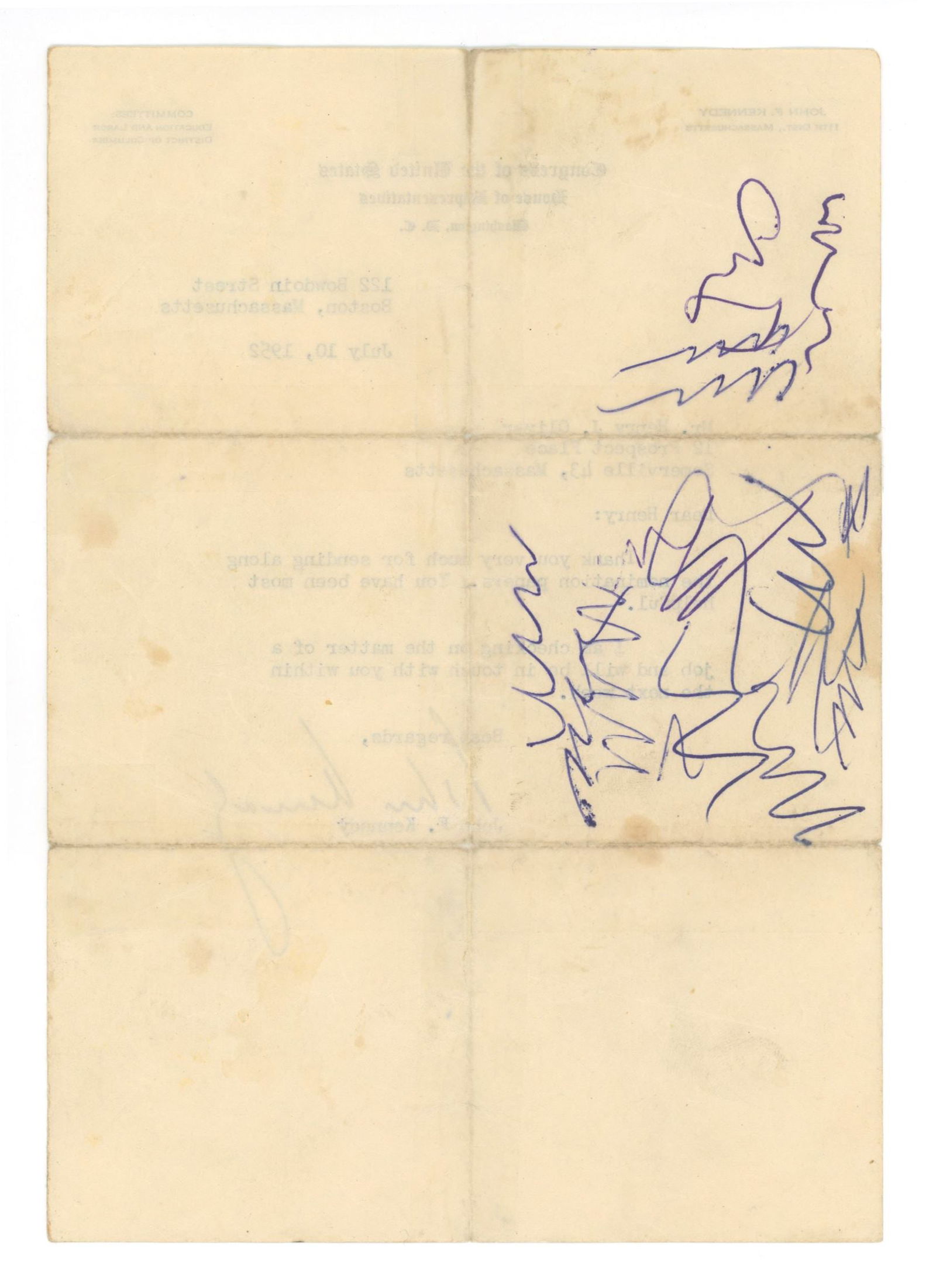 John F. Kennedy – U.S. Congressman – Autographed Typed Letter (TLS) – Early Politi - 2