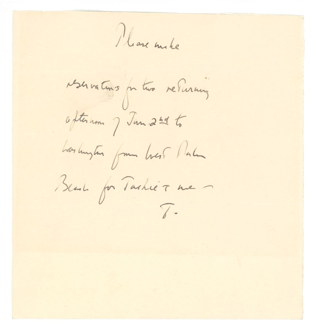 John F. Kennedy – Handwritten Dinner Reservation with Jackie Note – Returning from Palm  (1 of 2)