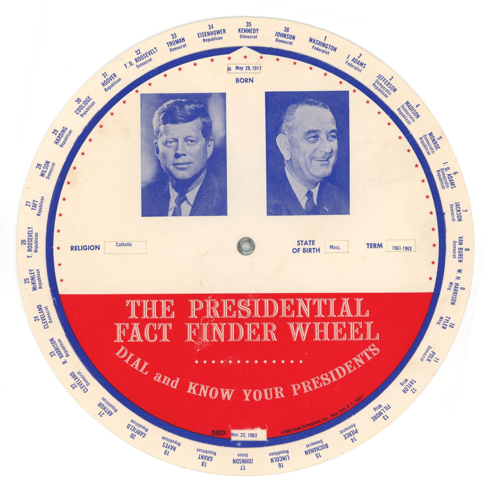 John F. Kennedy – “The Presidential Fact Finder Wheel” – 1963 Rotating Educa (1 of 2)