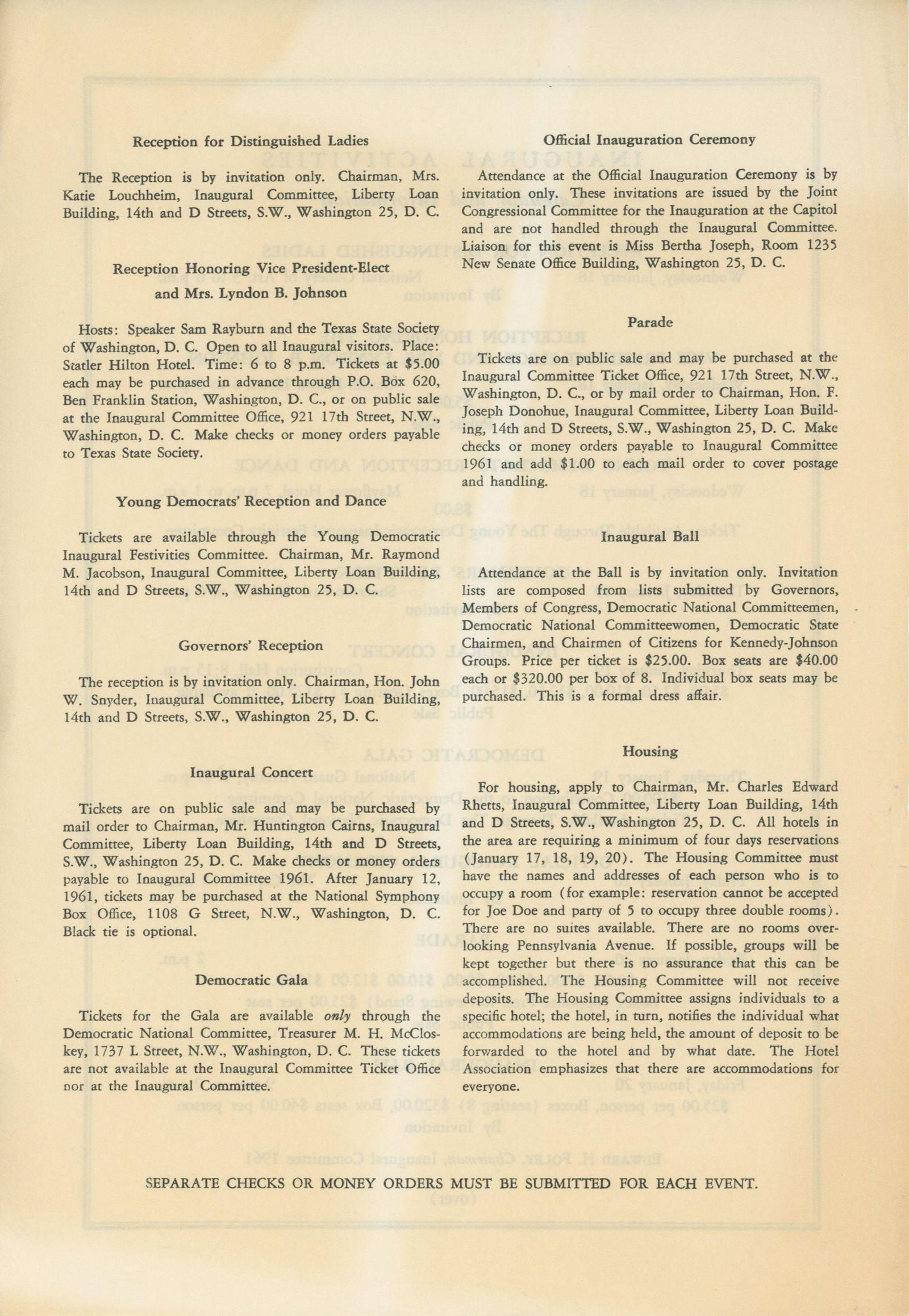 John F. Kennedy – Presidential Inauguration – Official Schedule – 1961 Inaugural E - 2