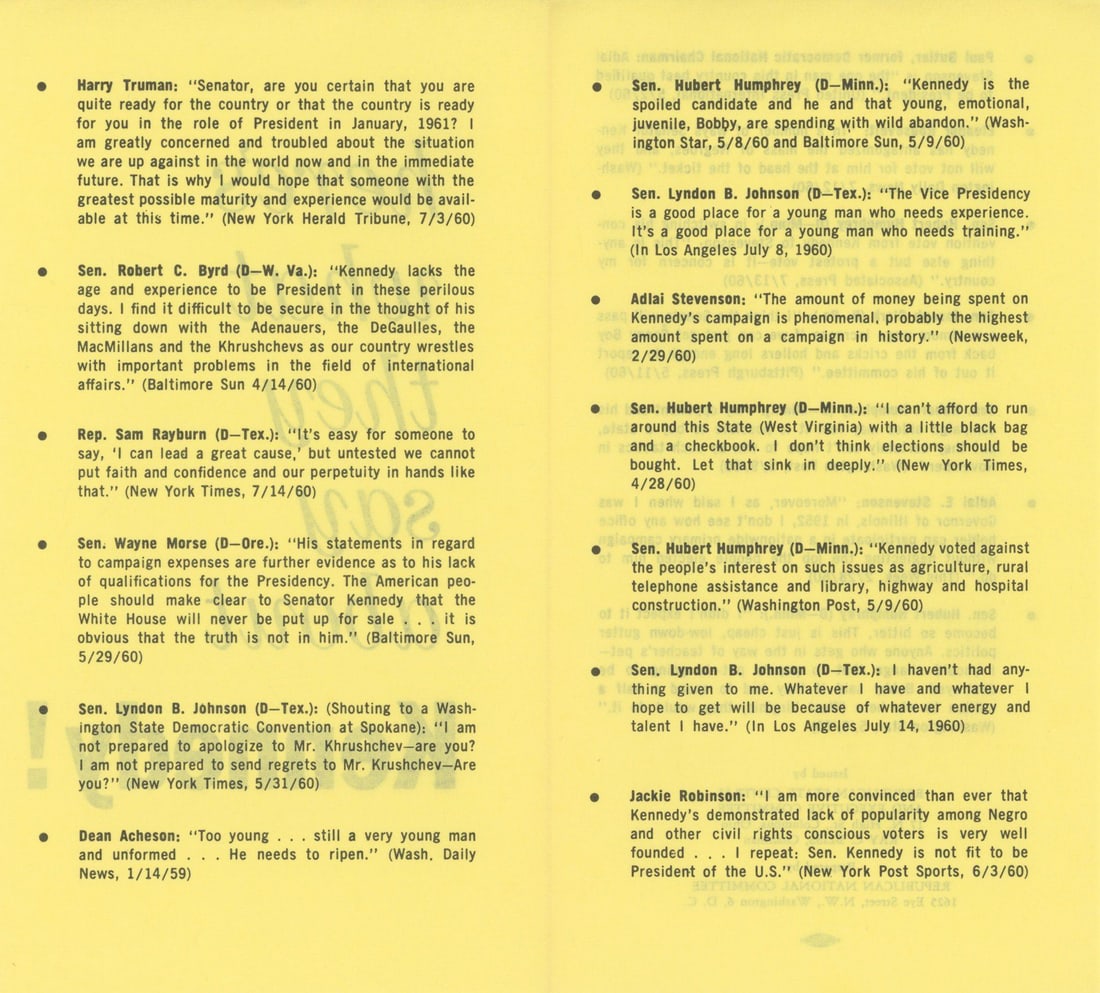 John F. Kennedy – "Here’s What They Say About Kennedy" – 1960 Republican Campaign  - 2