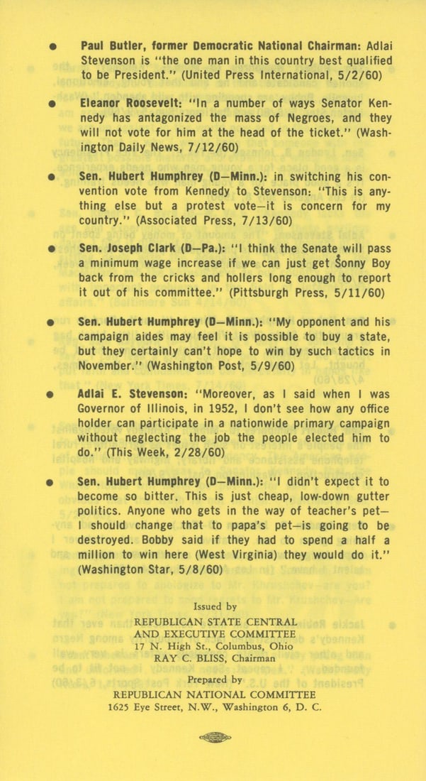 John F. Kennedy – "Here’s What They Say About Kennedy" – 1960 Republican Campaign  - 3