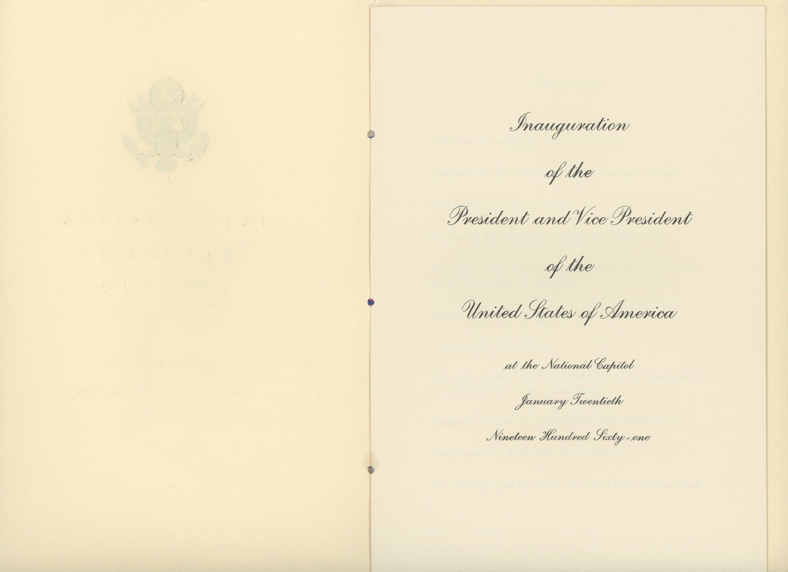 John F. Kennedy – 1961 Presidential Inauguration Ceremonies Program – Official Program - 2