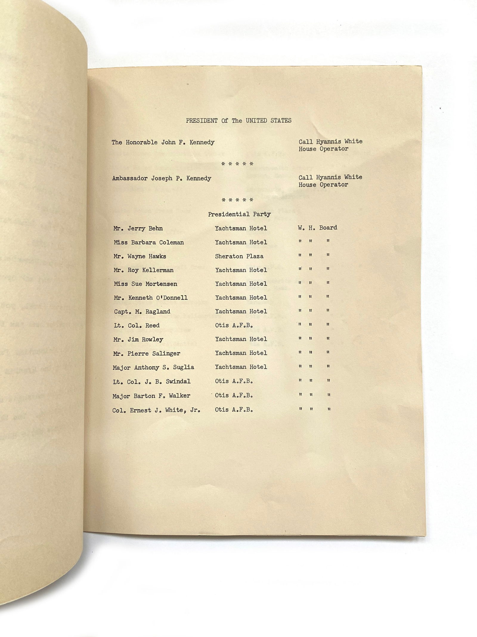 John F. Kennedy – Presidential Party Telephone Directory – Hyannis Port 1961 - 3