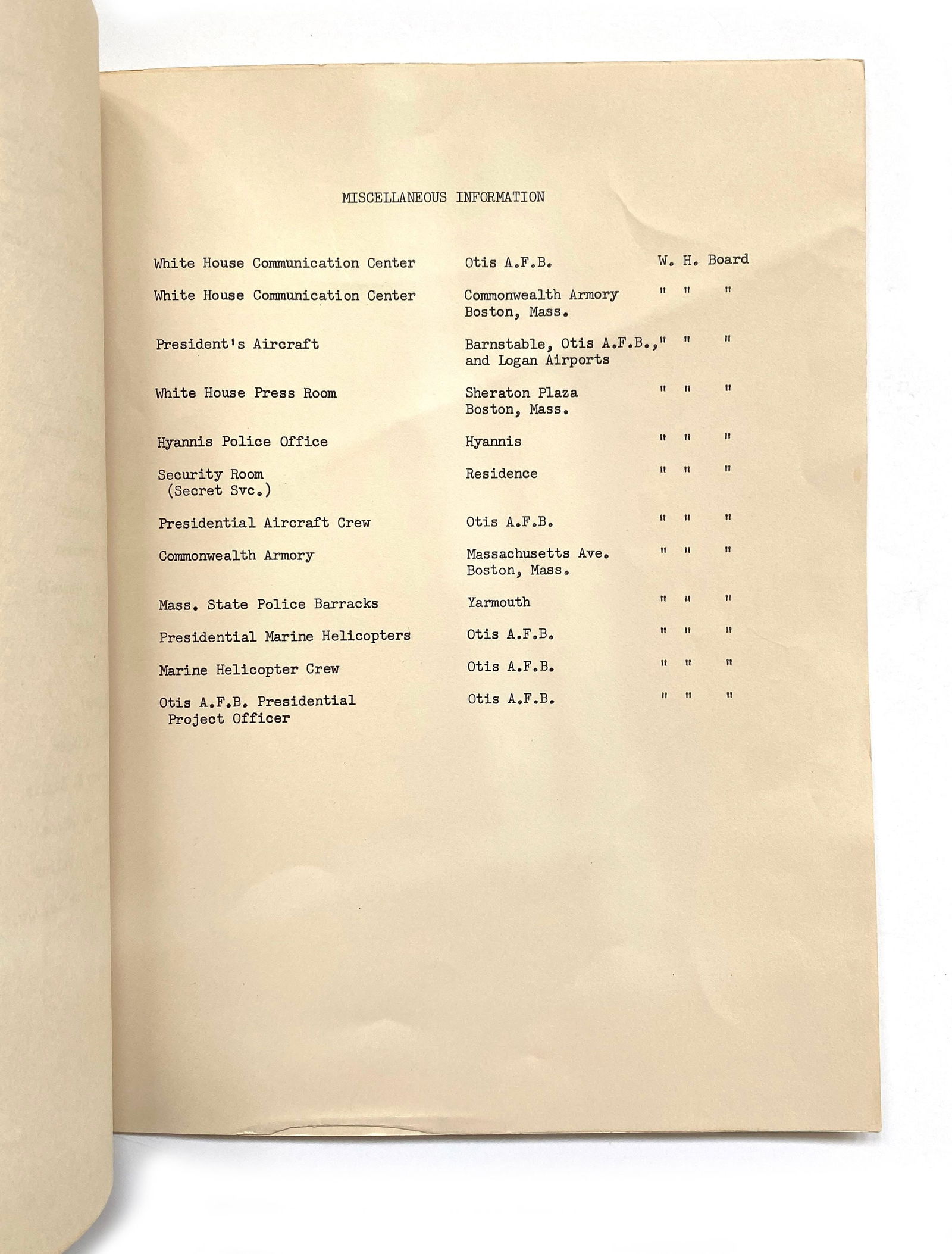 John F. Kennedy – Presidential Party Telephone Directory – Hyannis Port 1961 - 4
