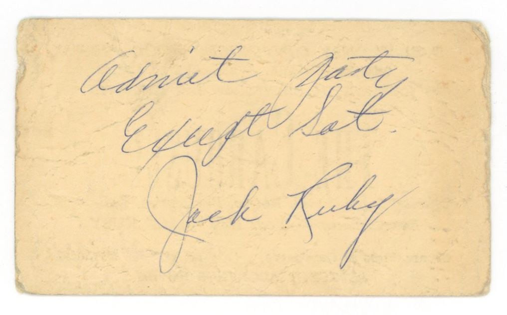 Jack Ruby – Dallas Nightclub Owner & Oswald Killer – Autographed Carousel Club Business  - 2