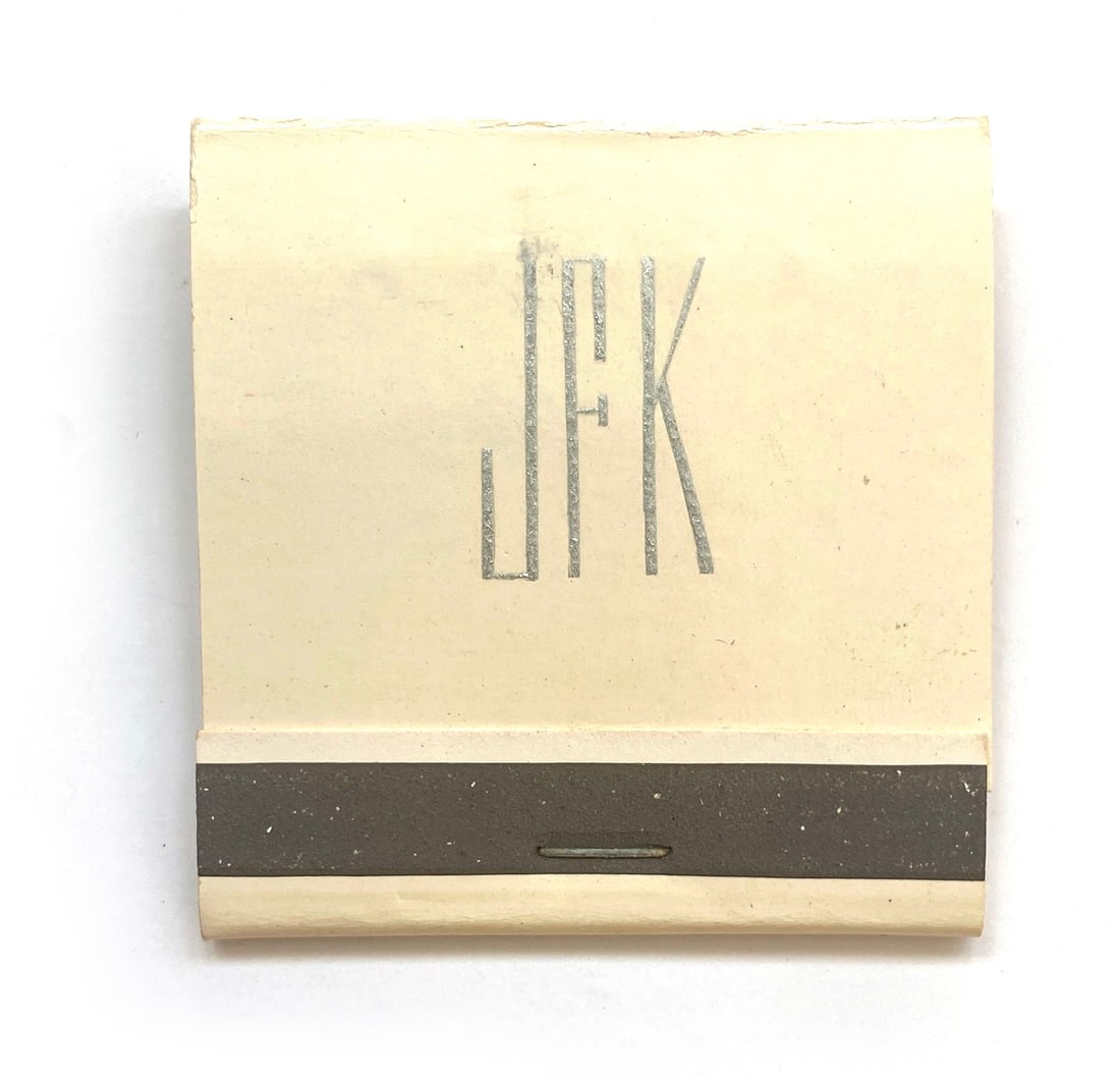 John F. Kennedy – Presidential Era – JFK Monogram Matchbook – Mary Gallagher Prove: Details: John F. Kennedy presidential-era matchbook, featuring the silver “JFK” monogram on the cover, produced for use during his administration and measuring approximately 2 inches