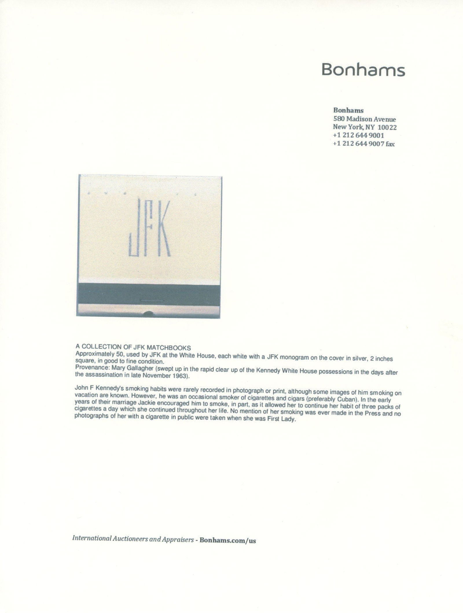 John F. Kennedy – Presidential Era – JFK Monogram Matchbook – Mary Gallagher Prove - 3