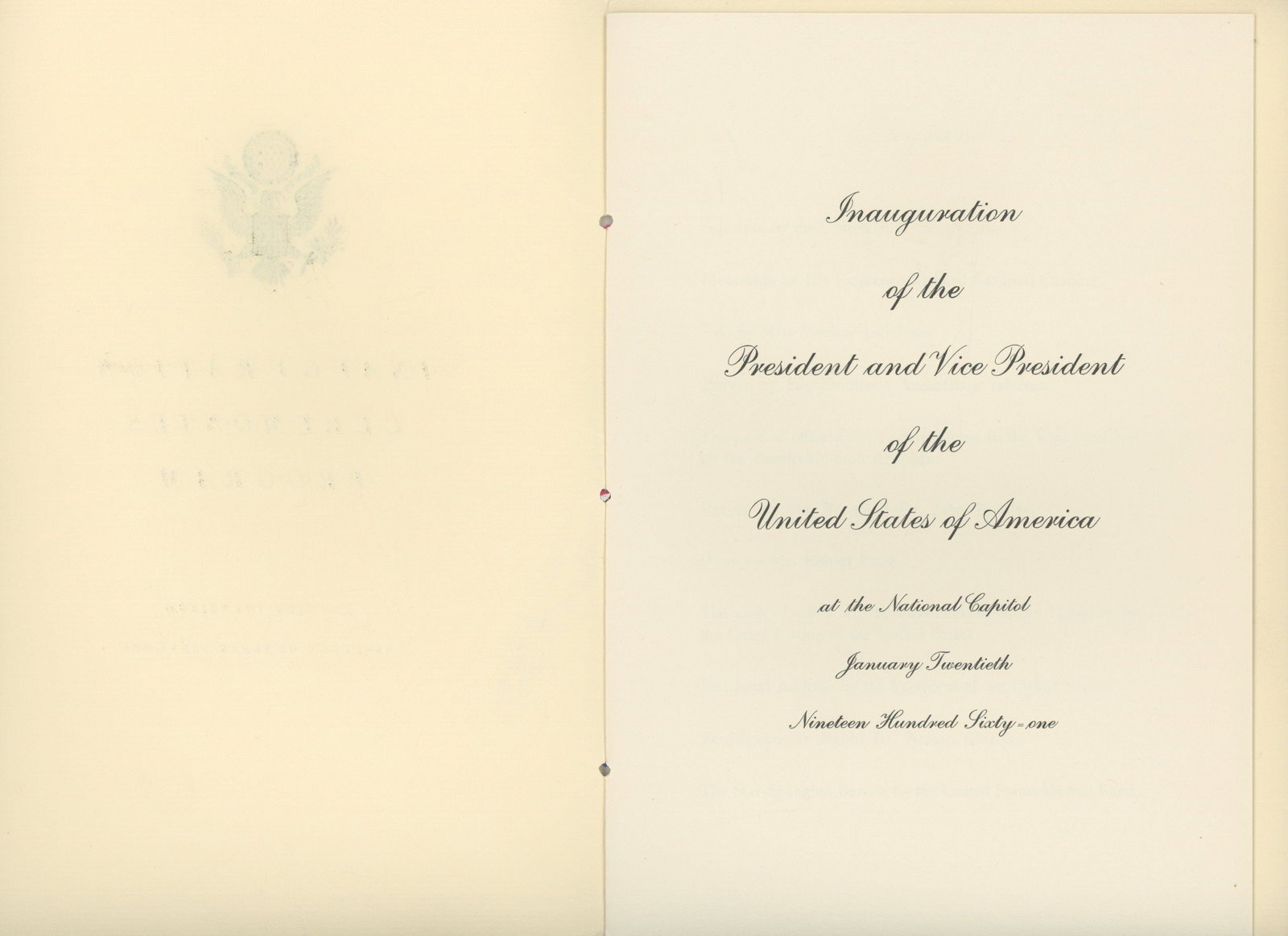 John F. Kennedy – 1961 Presidential Inauguration Ceremonies Program – Official Program - 2