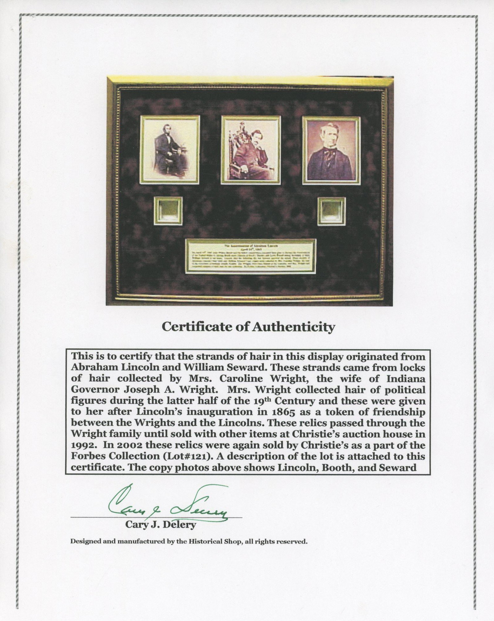 Abraham Lincoln & William H. Seward Authentic Hair Relics – Matted Display with Strong Provena - 2