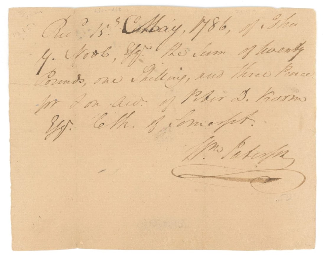 William Paterson – Framer of the Constitution – Autographed Receipt (ADS) – 1786 - 2