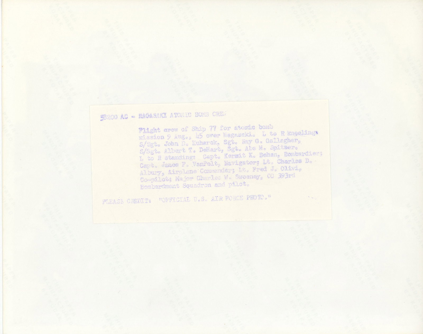 Kermit Beahan – Bockscar Bombardier – Autographed 10 x 8" Photograph - 2