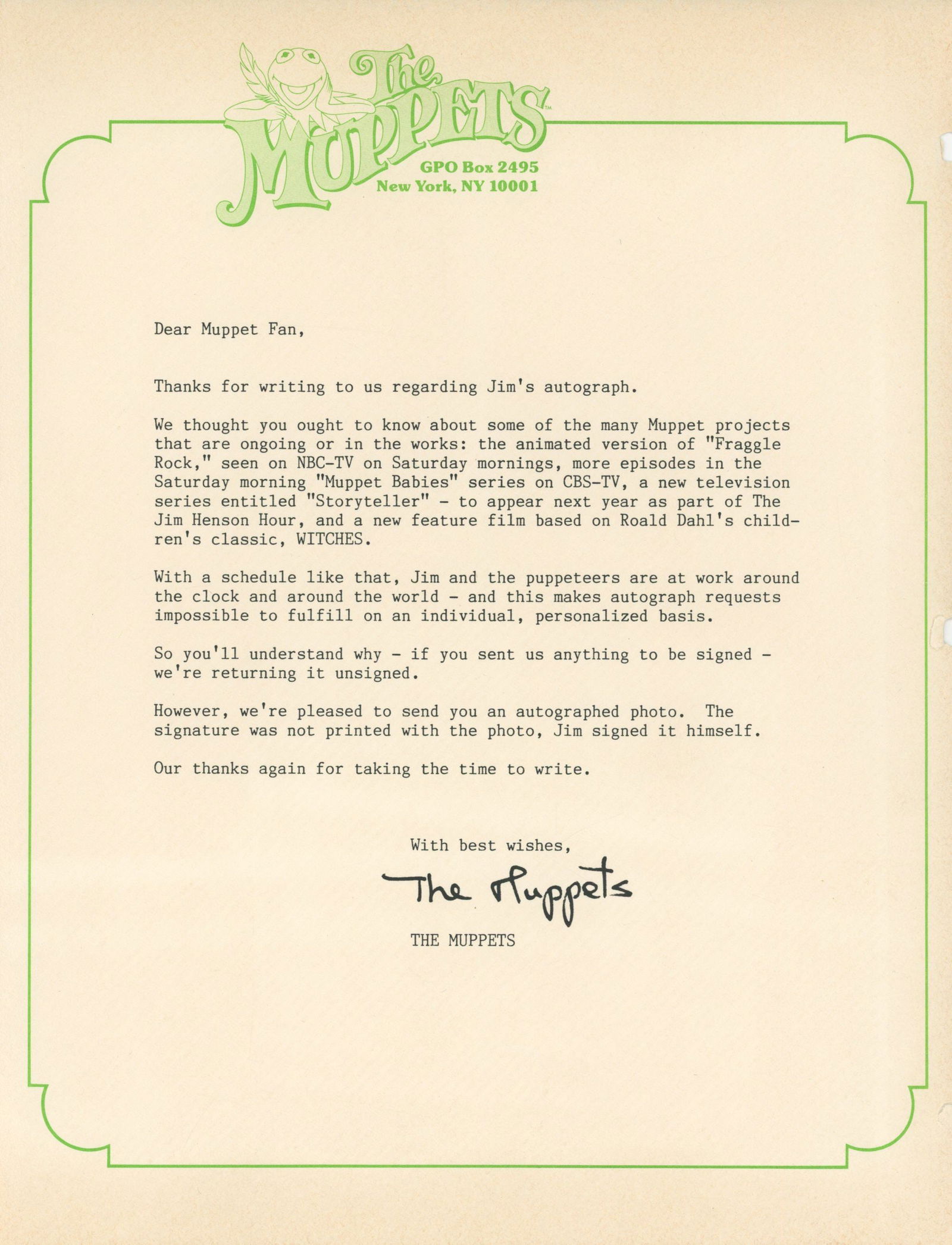 Jim Henson – Creator of the Muppets – Autographed 8 x 10 Photograph – Muppets Port - 2