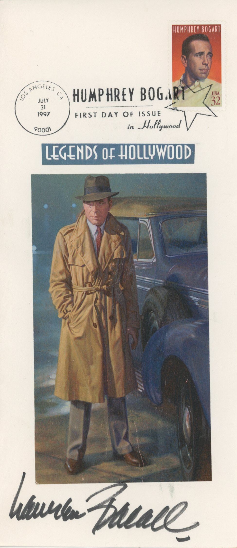 Lauren Bacall – Actress – Humphrey Bogart “Legends of Hollywood” First Day C: Details: Lauren Bacall Humphrey Bogart “Legends of Hollywood” First Day of Issue cover postmarked Los Angeles, California, July 31, 1997, featuring the 32¢ Humphrey Bogart stamp and
