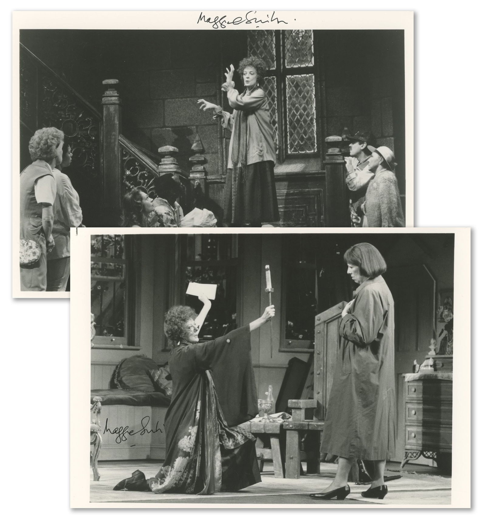 Maggie Smith – “Lettice & Lovage” Stage Production – Pair of Autographed Pho: Details: Maggie Smith autographed pair of 10 x 7” black-and-white theatrical production photographs from Peter Shaffer’s acclaimed play “Lettice & Lovage.” The images