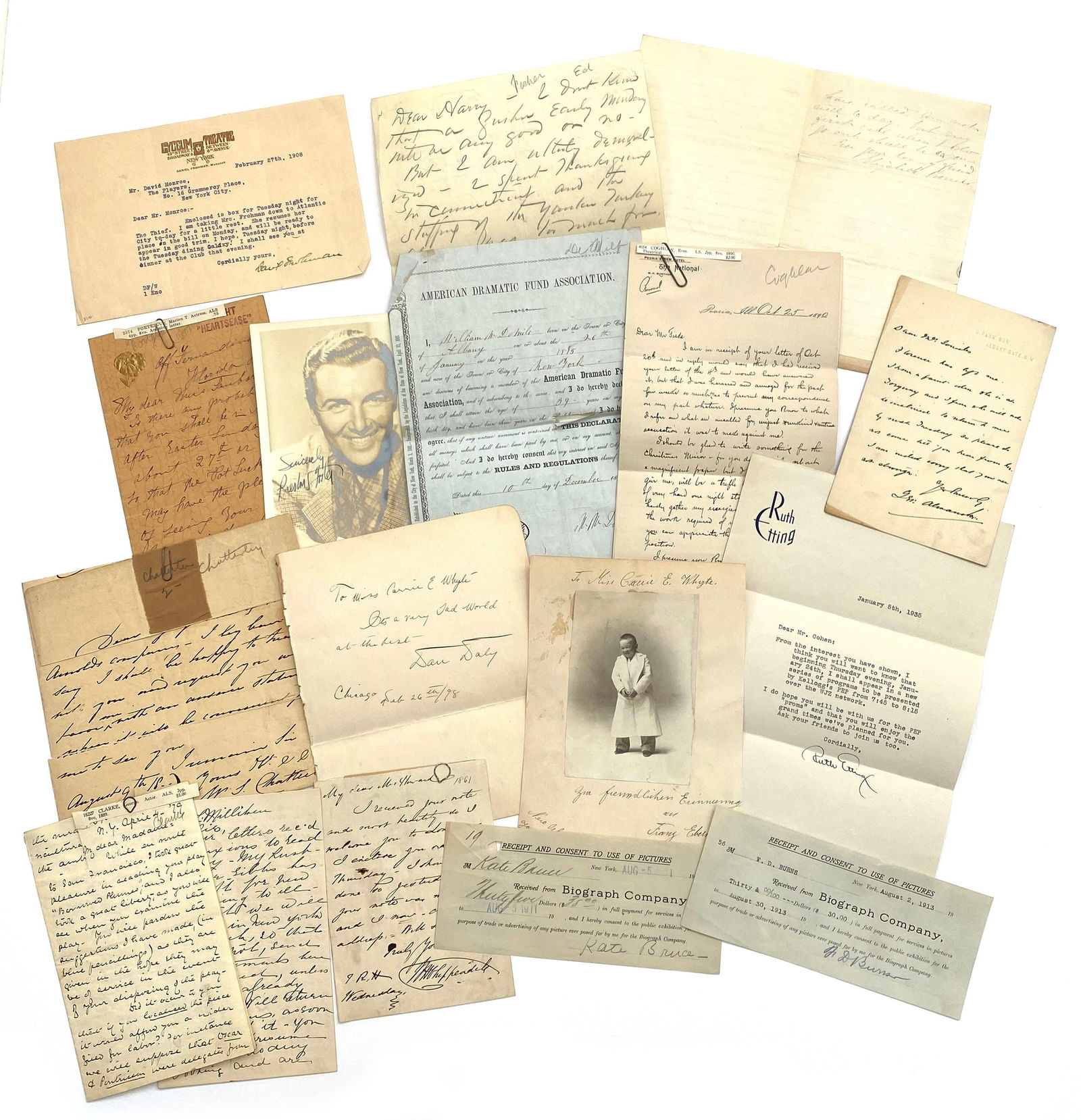 Theater & Stage Autographs – 15+ Piece Dramatis Collection: Details: Theater and stage autograph collection consisting of 15+ pieces, including signed letters, autograph notes, signature cards, photos, and related entertainment ephemera dating primarily to the