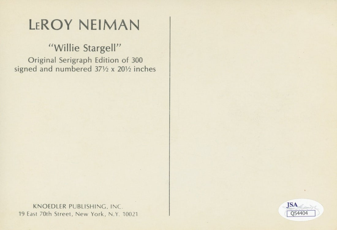 Leroy Neiman – Iconic Artist – Autographed 5 x 7" Willie Stargell Postcard - 2