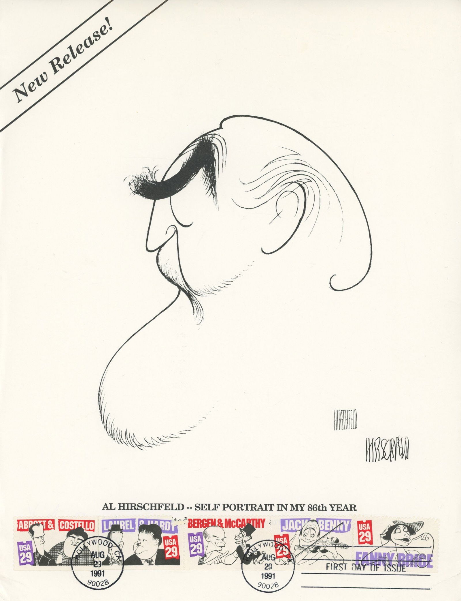Al Hirschfeld – Celebrated Caricaturist – 2 Autographed Postal Sheets (8.5 x 11” & - 3