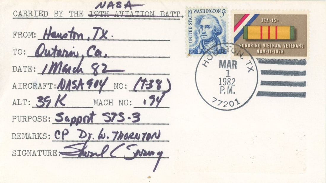Sherwood C. Spring – NASA Astronaut – Autographed Flight-Flown Cover – STS-3 Suppo (1 of 1)