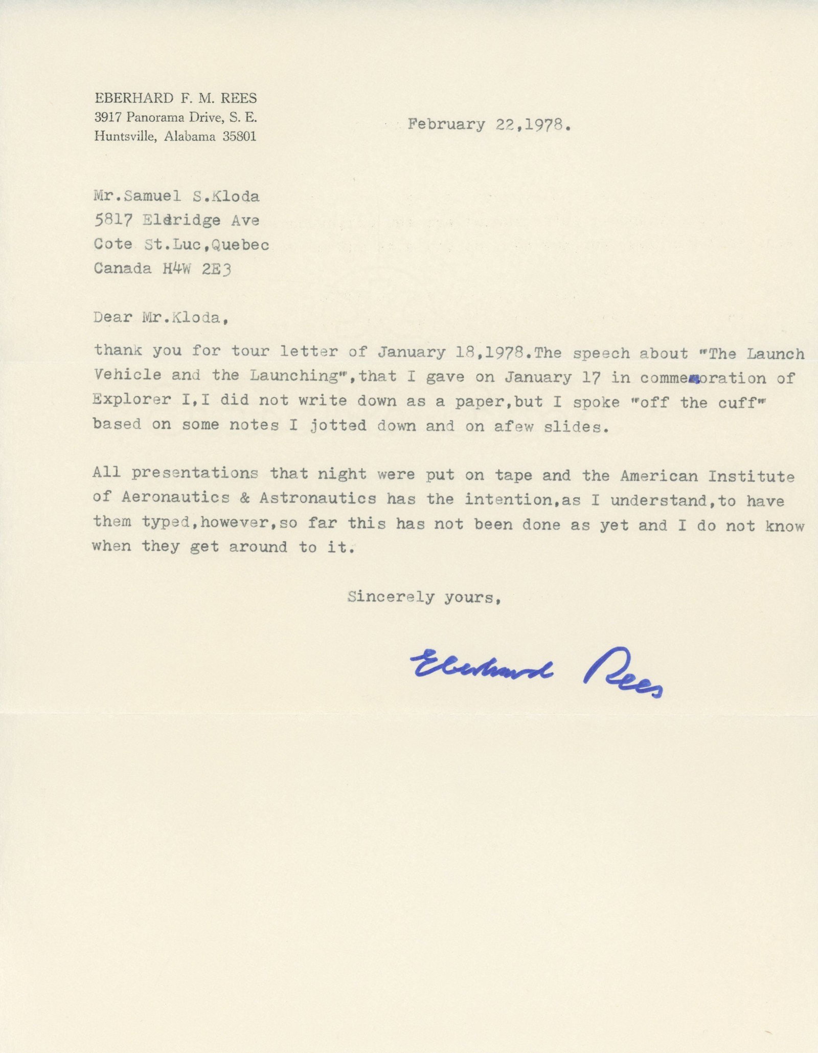 Eberhard F. M. Rees – Apollo Era Senior NASA Administrator – Autographed Typed Letter Si (1 of 1)