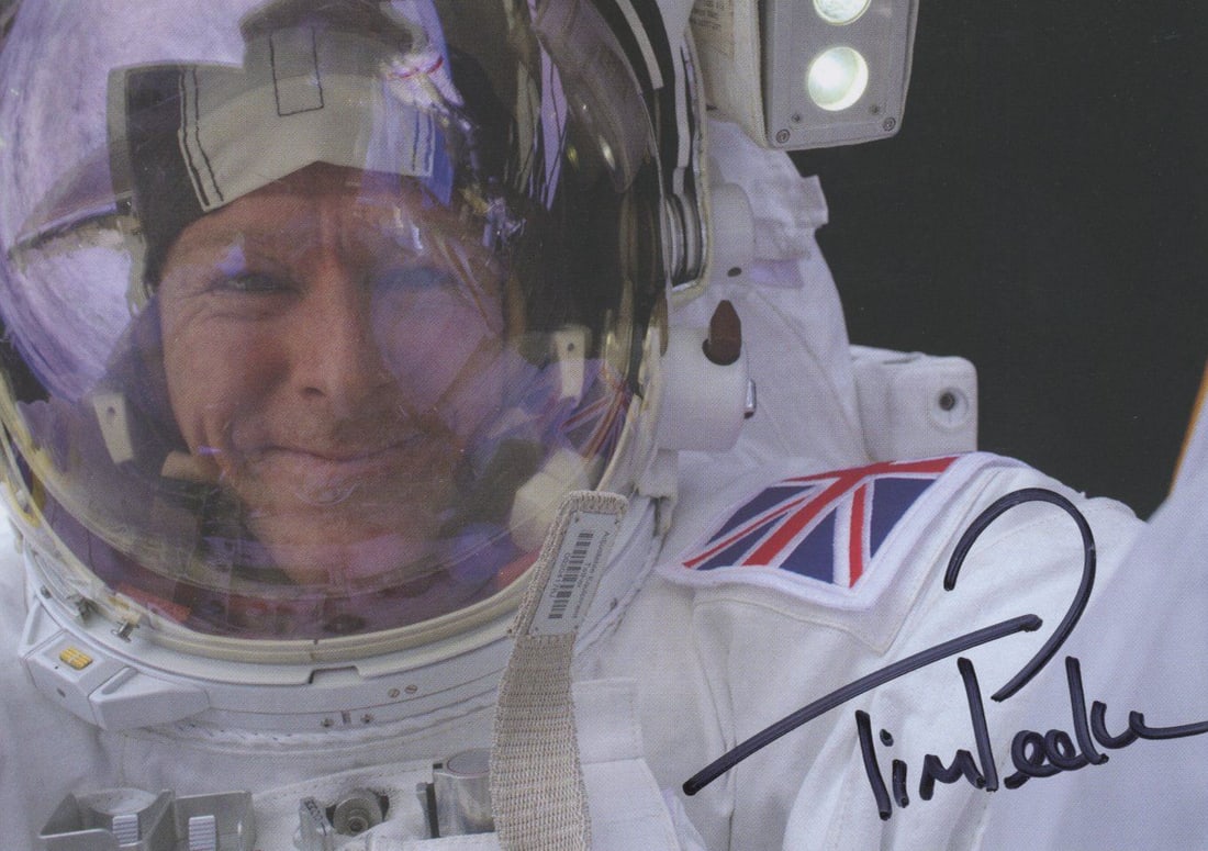 Tim Peake - British Astronaut - Autographed Official ESA 5.75 x 4" Photograph: Details: Tim Peake autographed official ESA 5.75 x 4" photograph.Fine condition.Major Timothy Nigel Peake (born 7 April 1972) is a British author, Army Air Corps officer and European Space Agency
