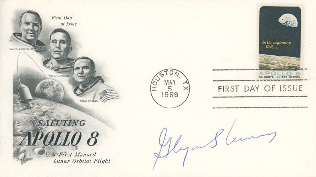Glynn Lunney - NASA Engineer & Flight Director - Autographed Apollo 8 First Day Postal Cover: Details: Glynn Lunney autographed First Day of Issue Apollo 8 postal cover canceled on May 5, 1969. Fine condition. Glynn Stephen Lunney (November 27, 1936 – March 19, 2021) was an American NASA