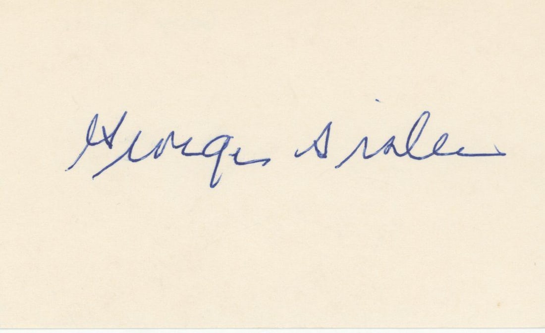 George Sisler – Hall of Fame First Baseman – Autographed 5 x 3" Card: Details: George Sisler autographed 5 x 3" card, signed in blue ink across the center. Fine condition. George Sisler (March 24, 1893 – March 26, 1973) was an American Major League Baseball