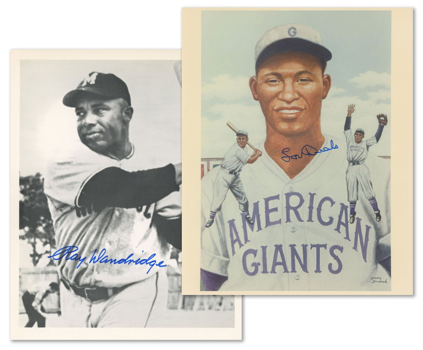 Ray Dandridge & Lou Dials – Negro Leagues Baseball Legends – Autographed Photograph Lot: Details: Ray Dandridge & Lou Dials dual-autographed Negro Leagues 8 x 10" photographs. The Ray Dandridge black-and-white action photograph is autographed across the lower portion in bold blue