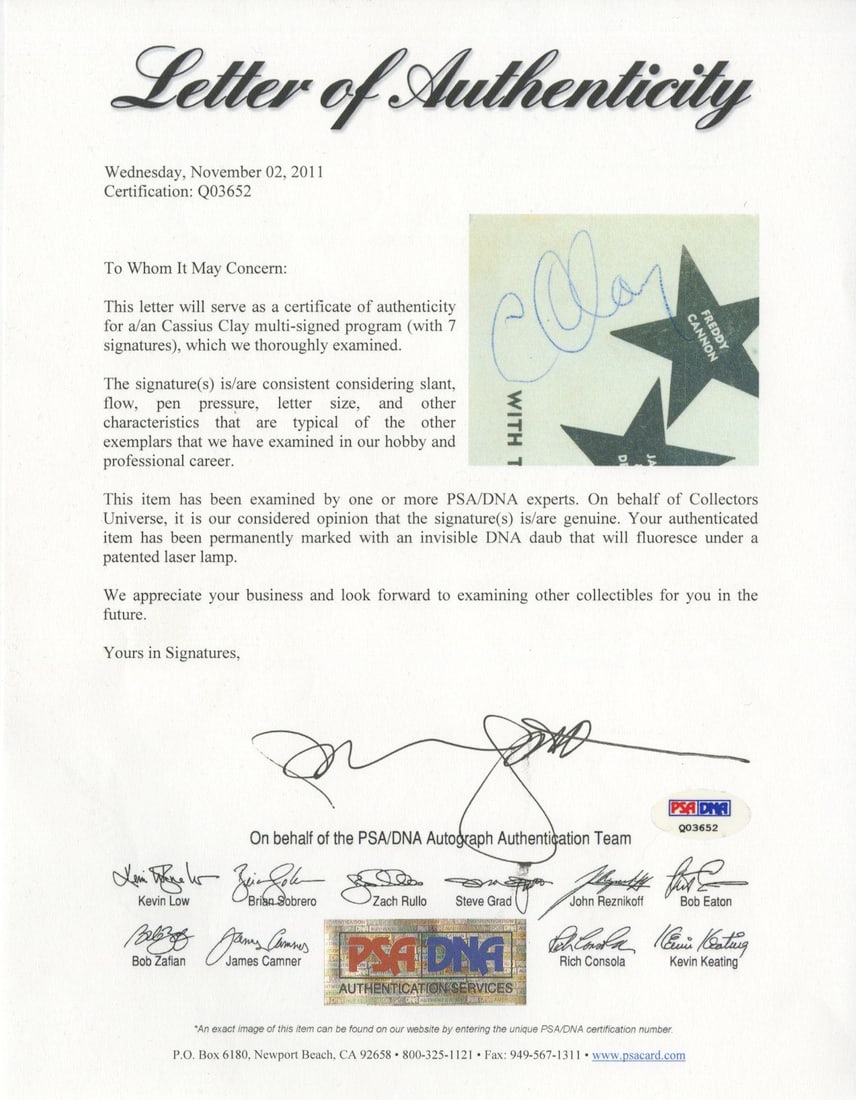 Muhammad Ali - Signed Cassius Clay – Boxing Legend – Autographed 1963 “Surf Party& - 10